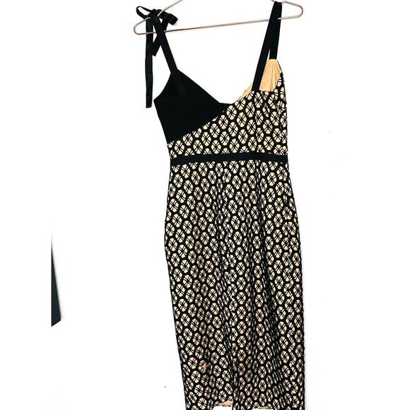 CINQ a SEPT Sera Printed Nude Black Lace Layover Sheath Midi Dress Size 2 - Picture 6 of 13